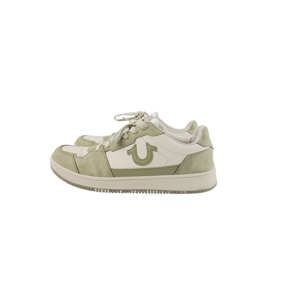 True Religion, Lace-Up Leather, Suede Low Top Sneakers Men Size 11M Green White.